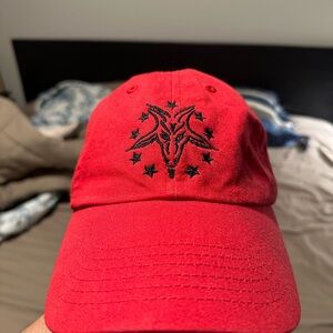 Red and Black Embroidered Hat with Star Design
